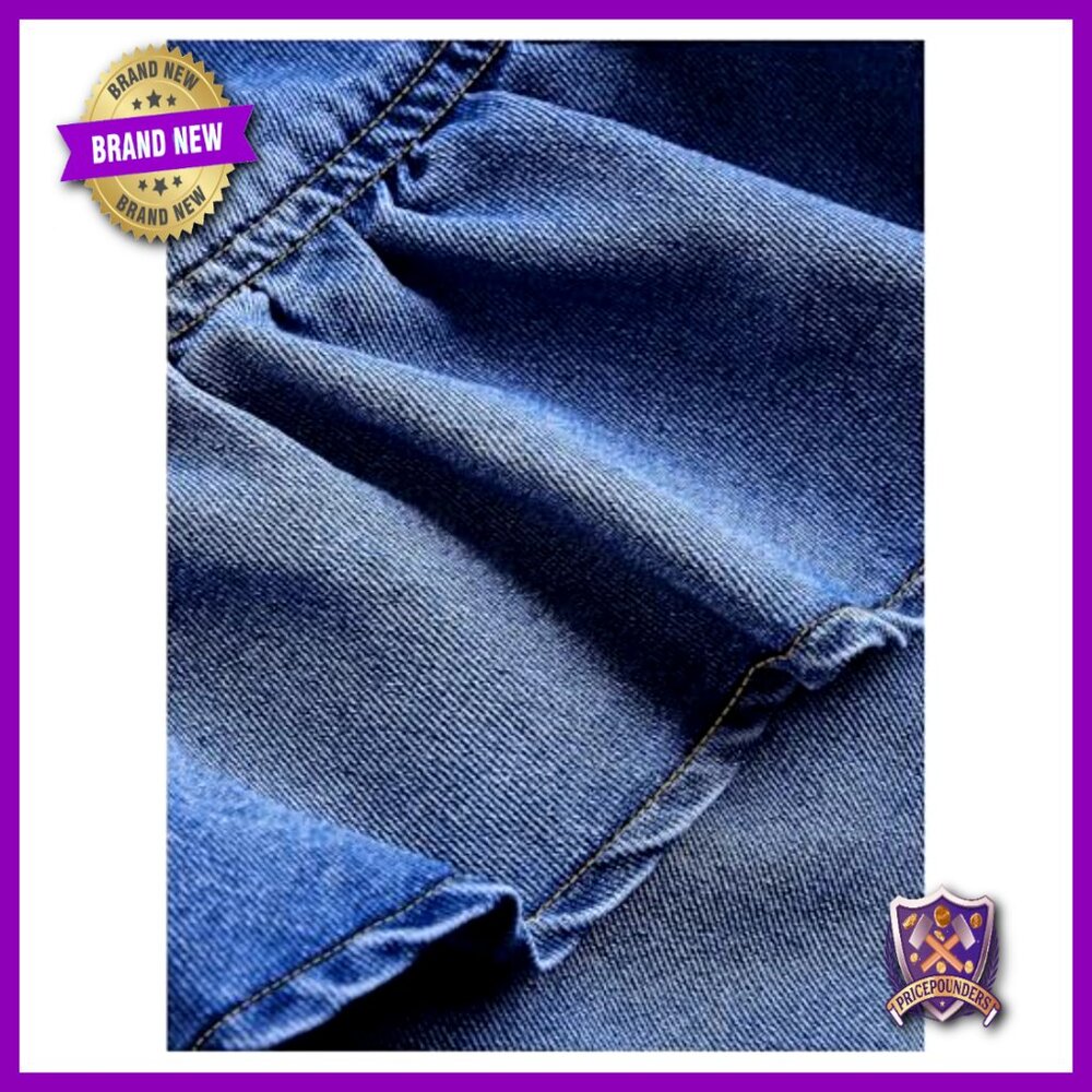 Plus Size Denim Midi Skirt, Y2K Asymmetrical Ruffle Layered, High Waist - Picture 4 of 4